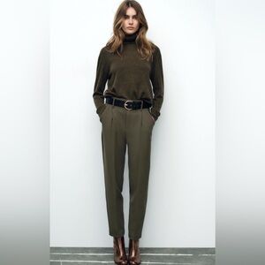 NWT Zara Belted tapered pants XS (fits large) dark khaki